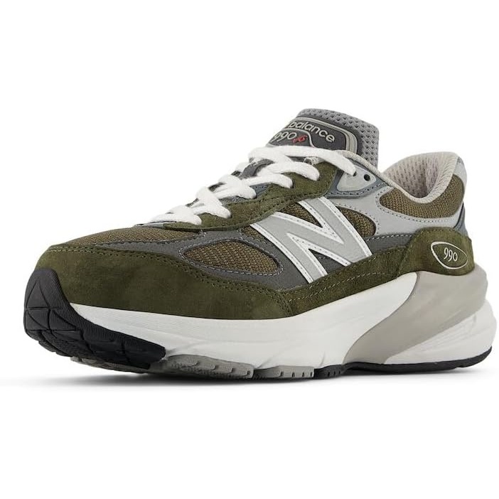 image:imageNew Balance Kids 990 V6 Laceup Sneaker Waterproof Microfiber Leather Upper 10mm Drop ABZORB Midsole NDurance Spikeless Rubber Outsole Molded CUSH InsoleOliveGrey