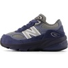 New Balance Kids’ 990 V6 Lace-up Sneaker | Waterproof Microfiber Leather Upper, 10mm Drop ABZORB Midsole, NDurance Spikeless Rubber Outsole, Molded CUSH+ Insole(Vintage Indigo/Arctic Grey)
