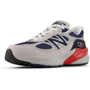 New Balance Kids’ 990 V6 Lace-up Sneaker | Waterproof Microfiber Leather Upper, 10mm Drop ABZORB Midsole, NDurance Spikeless Rubber Outsole, Molded CUSH+ Insole(Grey Matter/Team Red)