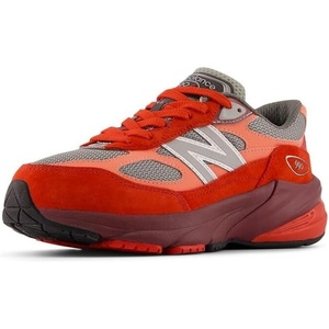 New Balance Kids’ 990 V6 Lace-up Sneaker | Waterproof Microfiber Leather Upper, 10mm Drop ABZORB Midsole, NDurance Spikeless Rubber Outsole, Molded CUSH+ Insole(Red Alert/Flare)
