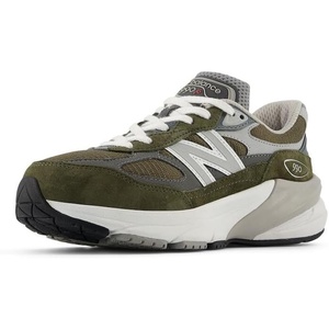 New Balance Kids’ 990 V6 Lace-up Sneaker | Waterproof Microfiber Leather Upper, 10mm Drop ABZORB Midsole, NDurance Spikeless Rubber Outsole, Molded CUSH+ Insole(Olive/Grey)