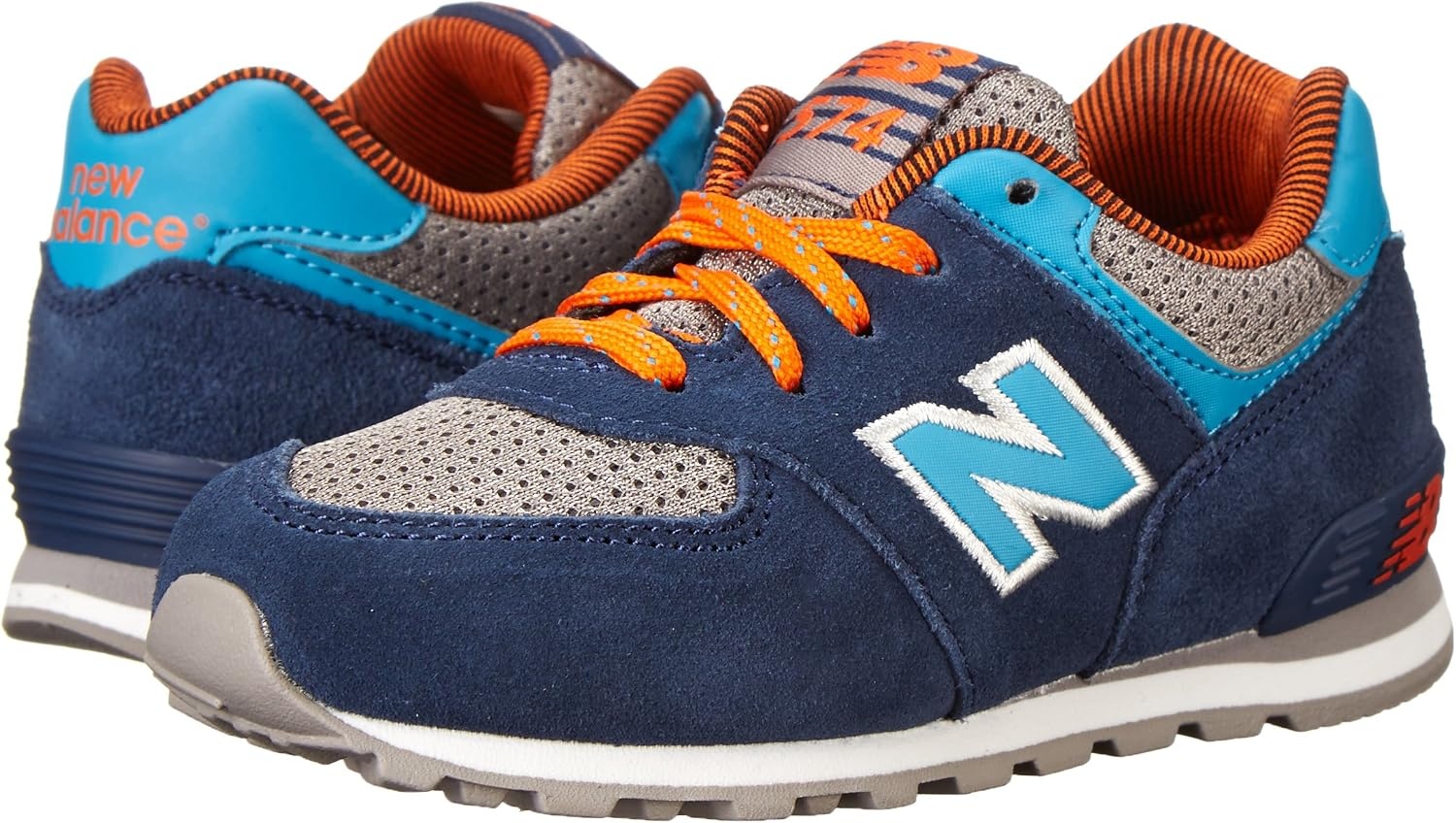 image:imageNew Balance Kids 574 V1 LaceUp Sneakers Casual ShoesBlueOrangeGrey