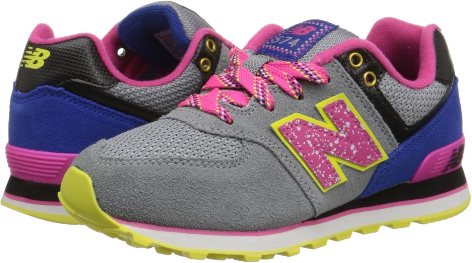 image:imageNew Balance Kids 574 V1 LaceUp Sneakers Casual ShoesGreyPinkYellow