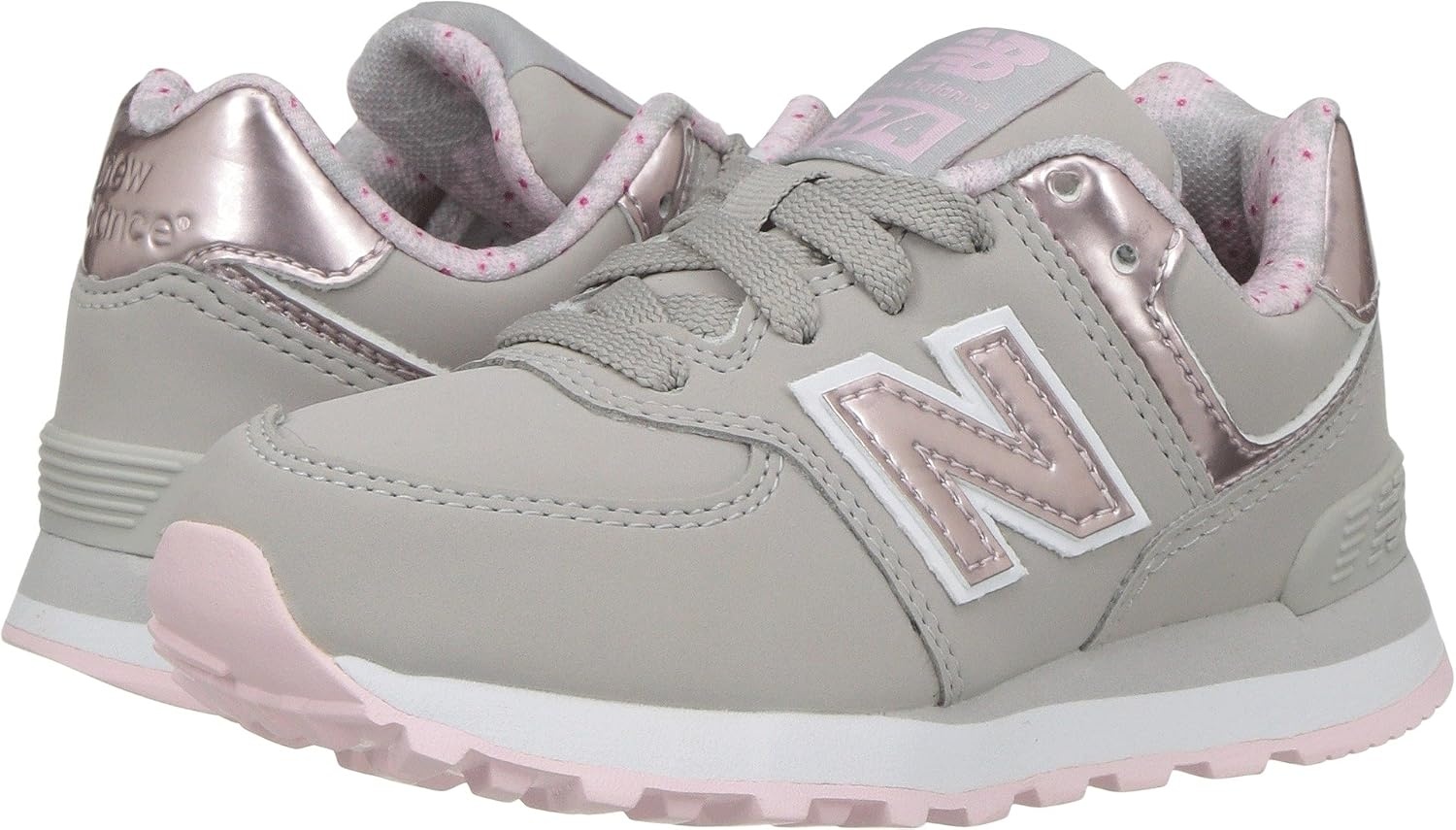 image:imageNew Balance Kids 574 V1 LaceUp Sneakers Casual ShoesGreyRose Gold