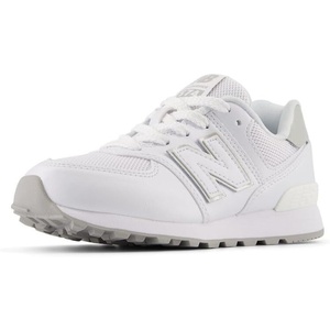 New Balance Kids’ 574 V1 Lace-Up Sneakers | Casual Shoes(White/Silver Metalic)