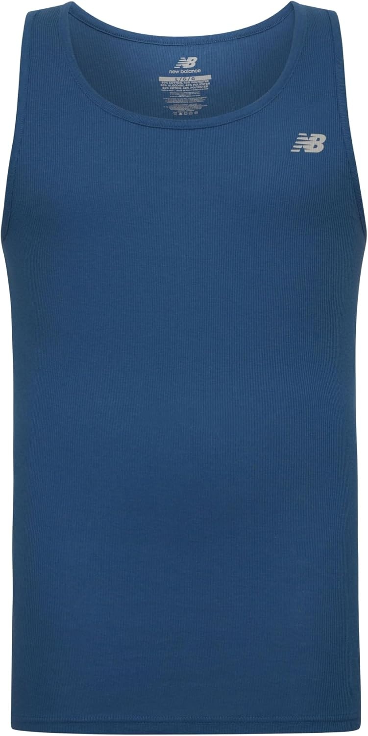 image:imageNew Balance Mens Cotton Performance Rib Tank Top Pack of 4WhiteLight Heather GreyBlue AgateCore Burgundy