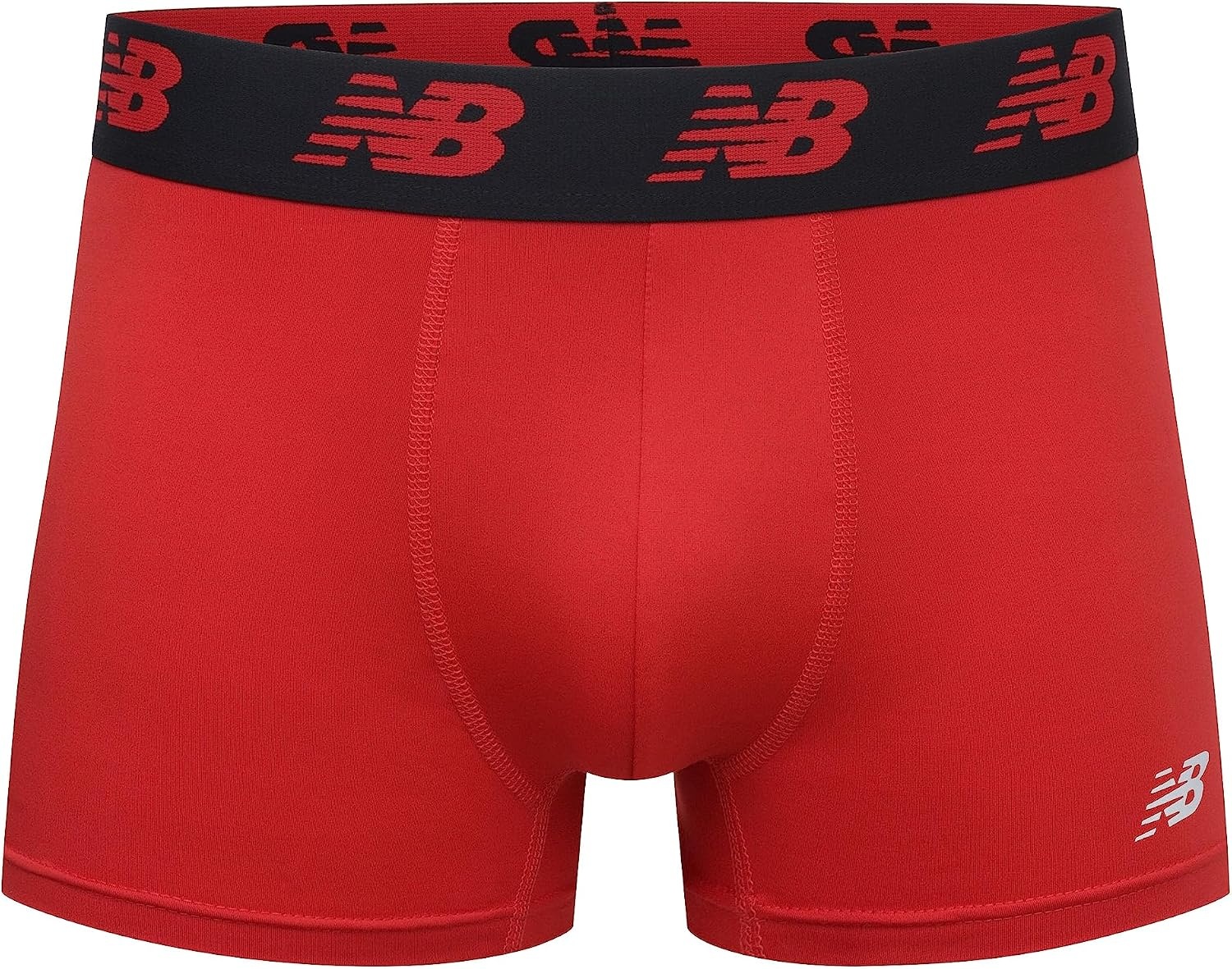 image:imageNew Balance Mens No Fly Trunks Underwear Jacquard Waistband Breathable Lightweight Moisture Wicking 3 PackBlackTeam RedThunder