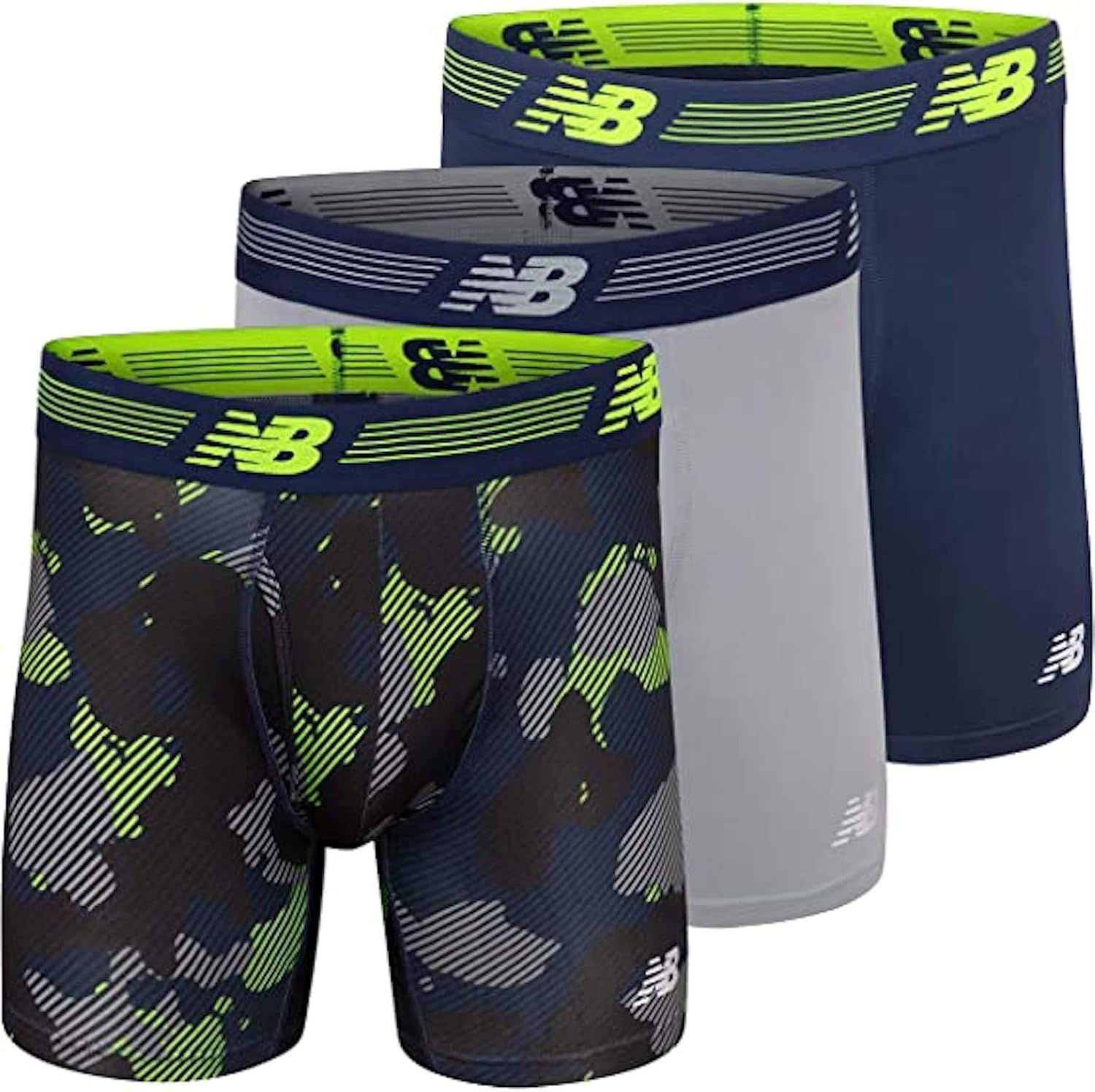 image:imageNew Balance Mens Performance Boxer Briefs with Fly Breathable Stretch Underwear Moisture Wicking Soft Waistband 3 PackPigmentSteelCamo