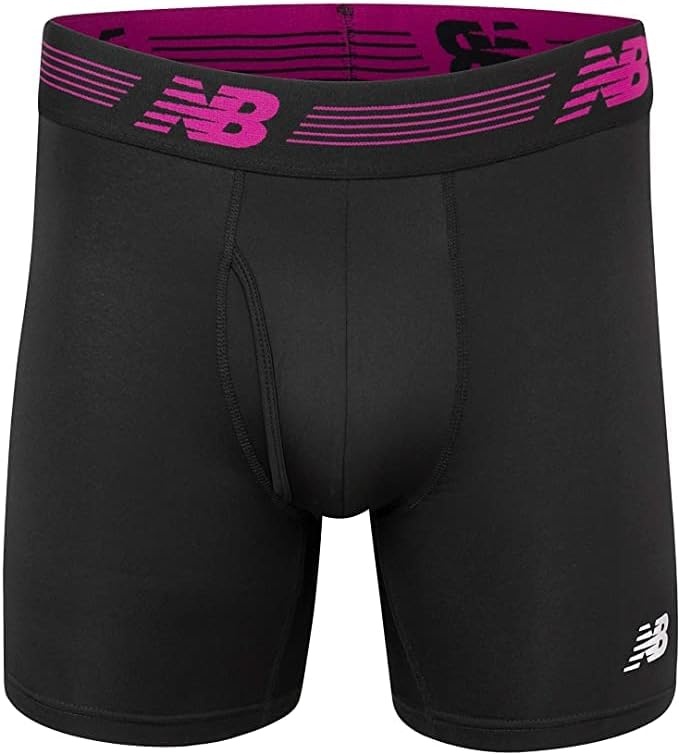 image:imageNew Balance Mens Performance Boxer Briefs with Fly Breathable Stretch Underwear Moisture Wicking Soft Waistband 3 PackPink ZingPigmentSteel