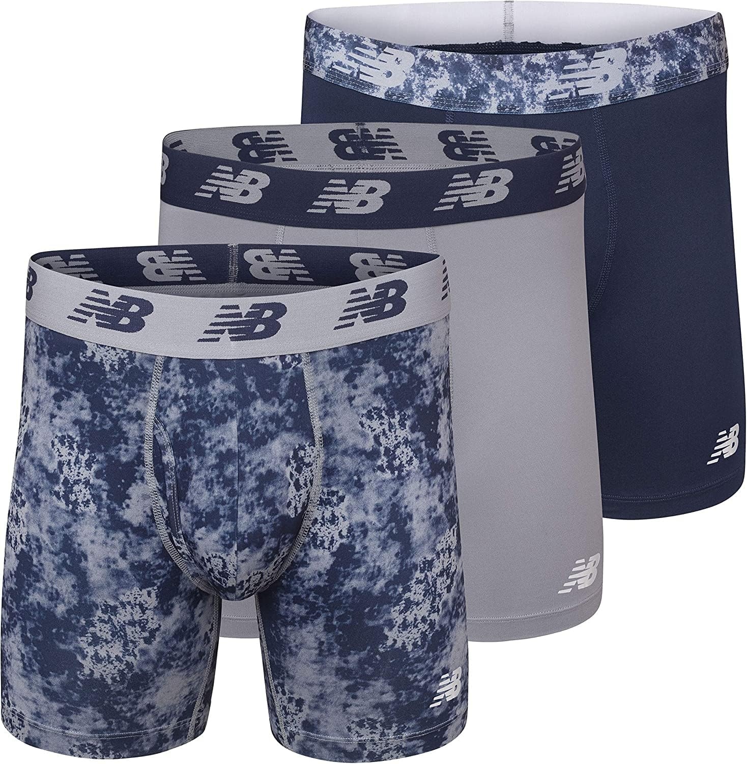 image:imageNew Balance Mens Performance Boxer Briefs with Fly Breathable Stretch Underwear Moisture Wicking Soft Waistband 3 PackPrintSteelPigment