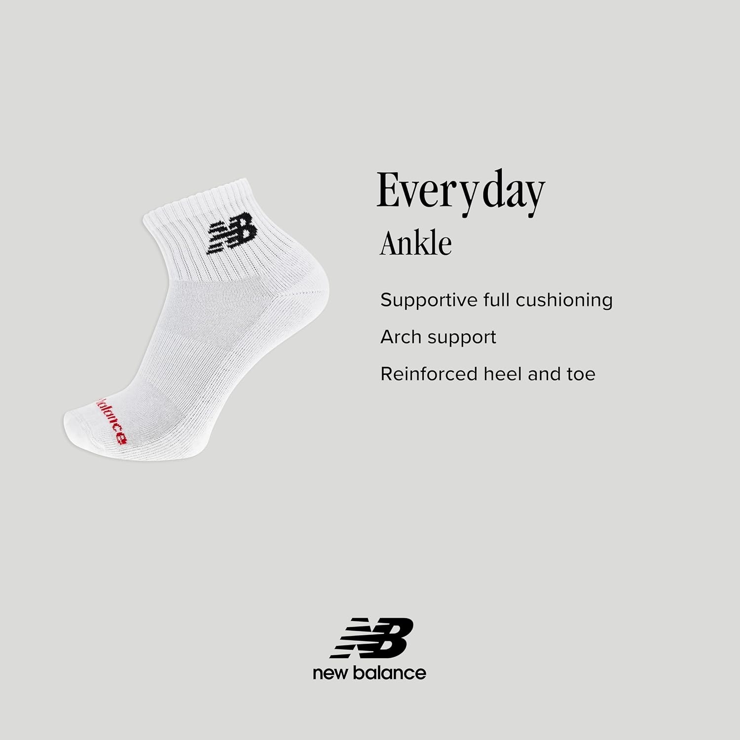image:imageNew Balance Unisex Adult Everyday Crew amp Ankle Socks 6 Pairs Cushioned Durable ReinforcementAnkle White Assorted