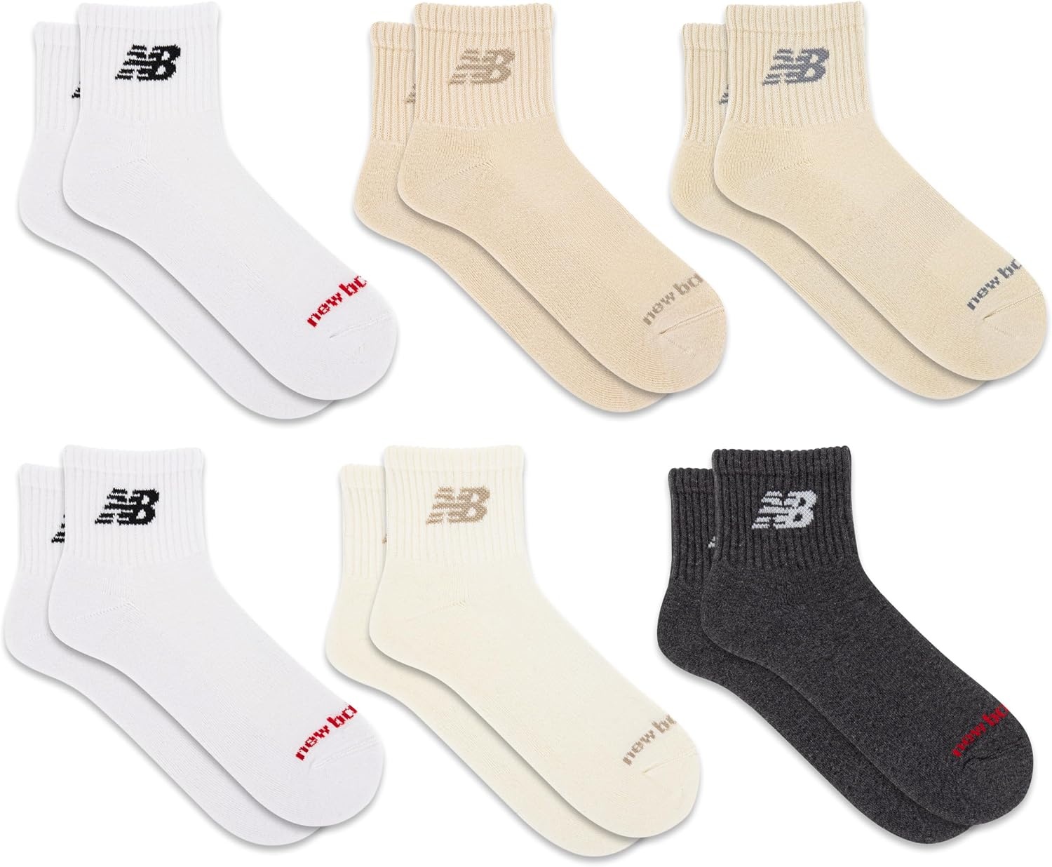 image:imageNew Balance Unisex Adult Everyday Crew amp Ankle Socks 6 Pairs Cushioned Durable ReinforcementAnkle White Assorted