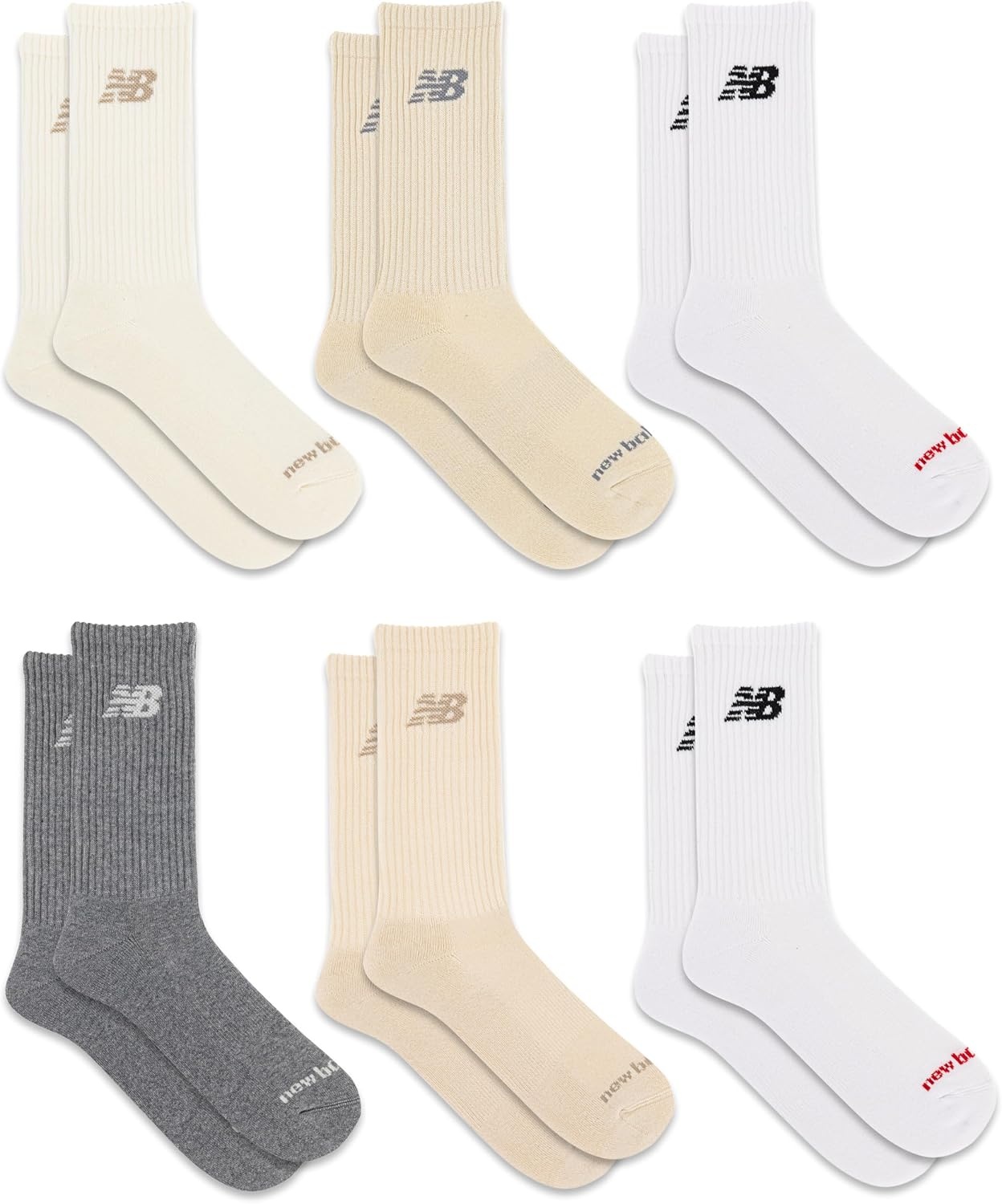 image:imageNew Balance Unisex Adult Everyday Crew amp Ankle Socks 6 Pairs Cushioned Durable ReinforcementCrew White Assorted