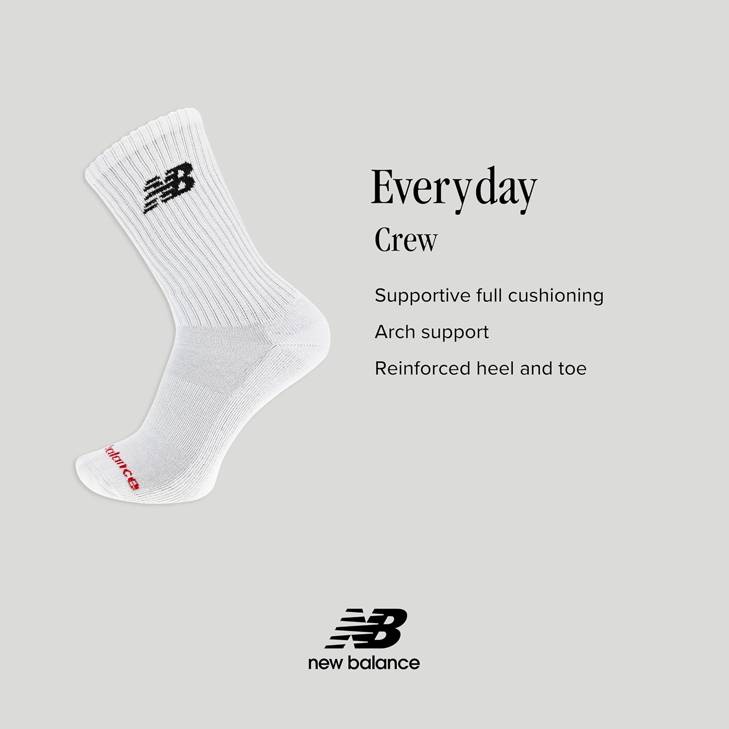image:imageNew Balance Unisex Adult Everyday Crew amp Ankle Socks 6 Pairs Cushioned Durable ReinforcementCrew White Assorted