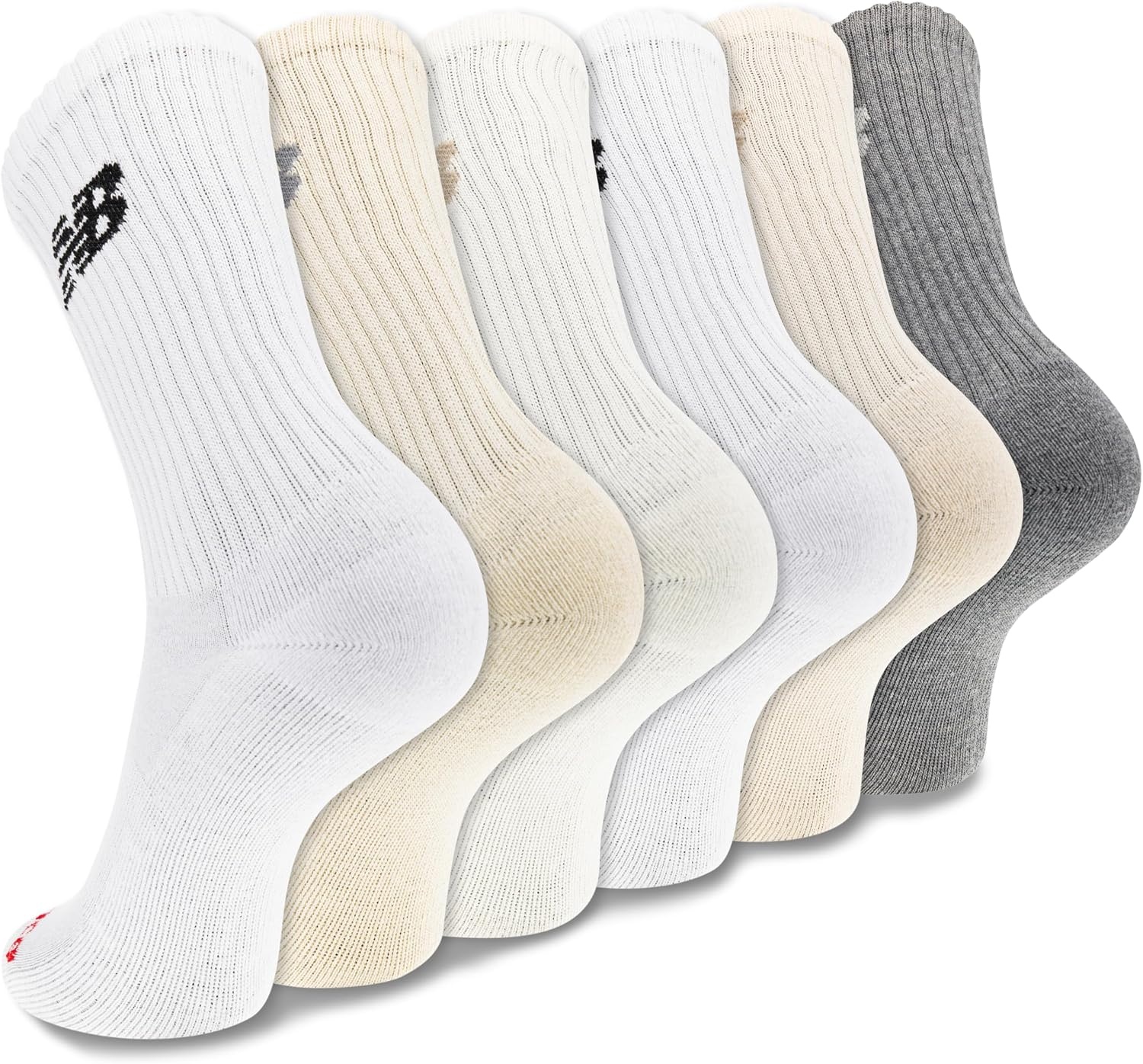image:imageNew Balance Unisex Adult Everyday Crew amp Ankle Socks 6 Pairs Cushioned Durable ReinforcementCrew White Assorted