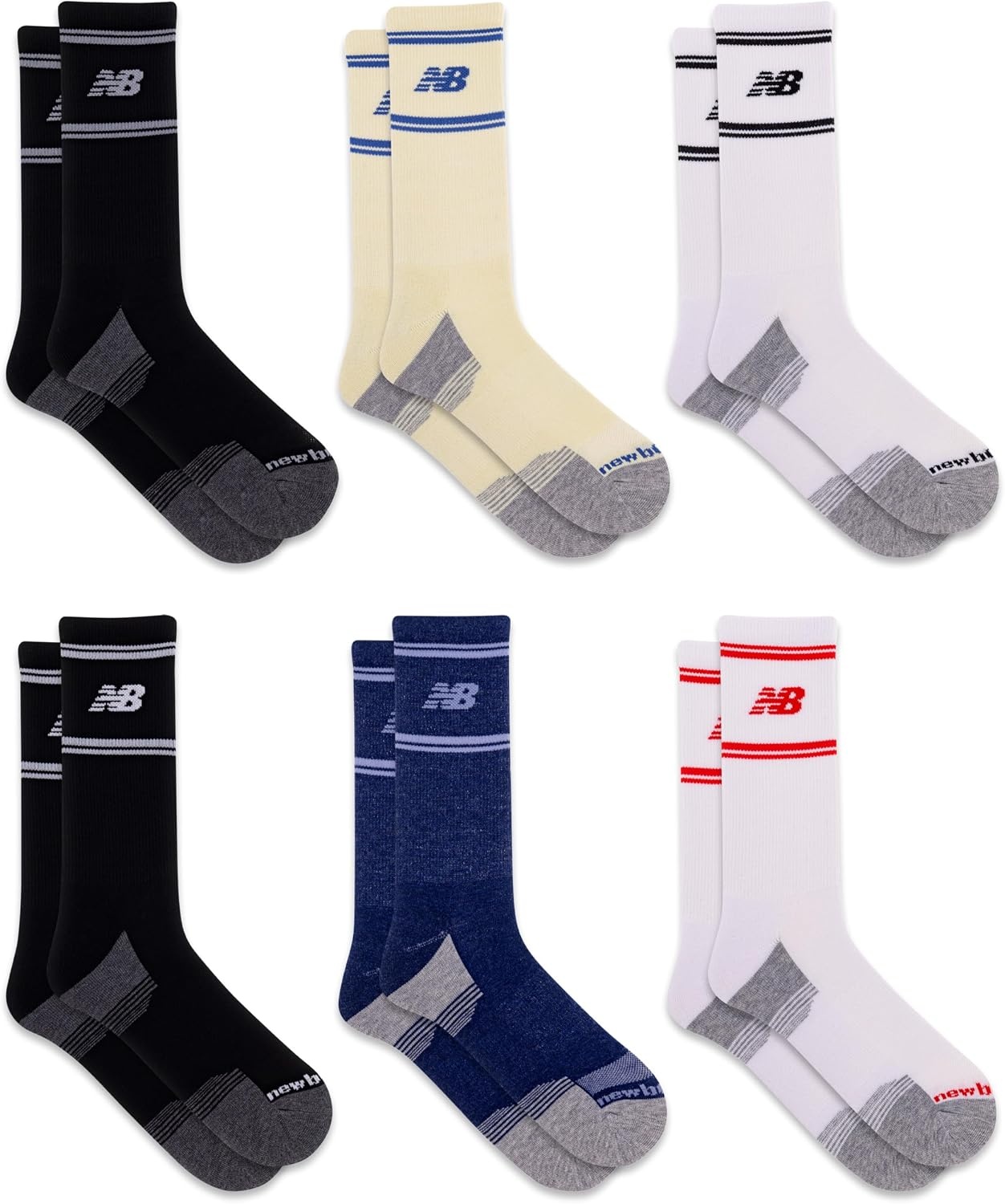image:imageNew Balance Unisex Adult Performance Cushioned Crew Socks 6 amp 12 Pairs Moisture WickingAssorted 6 Pairs
