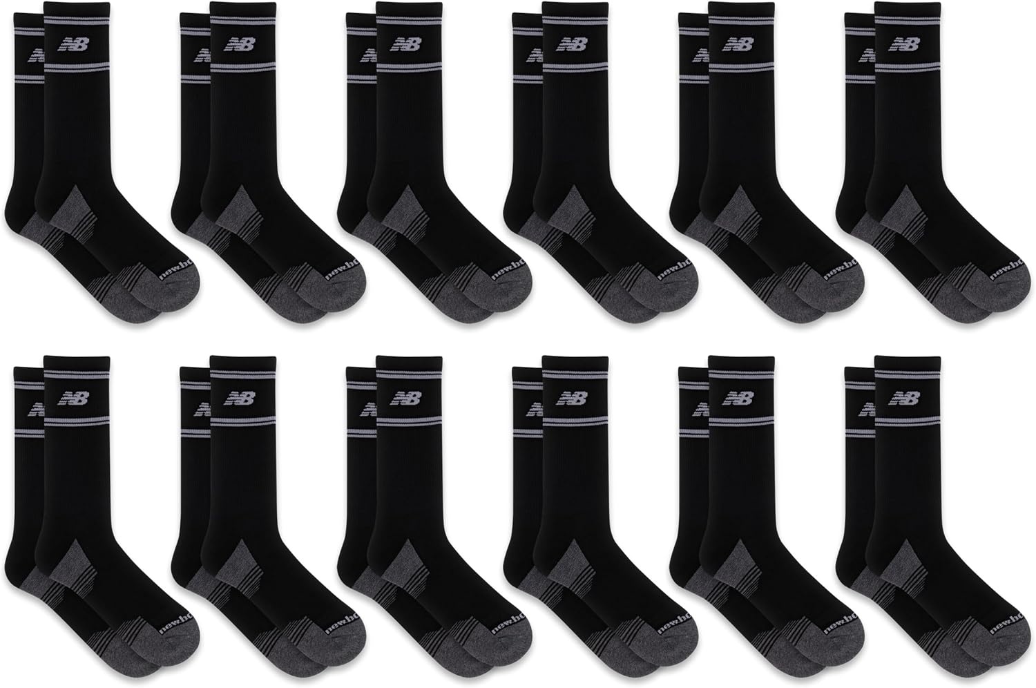 image:imageNew Balance Unisex Adult Performance Cushioned Crew Socks 6 amp 12 Pairs Moisture WickingBlack 12 Pairs