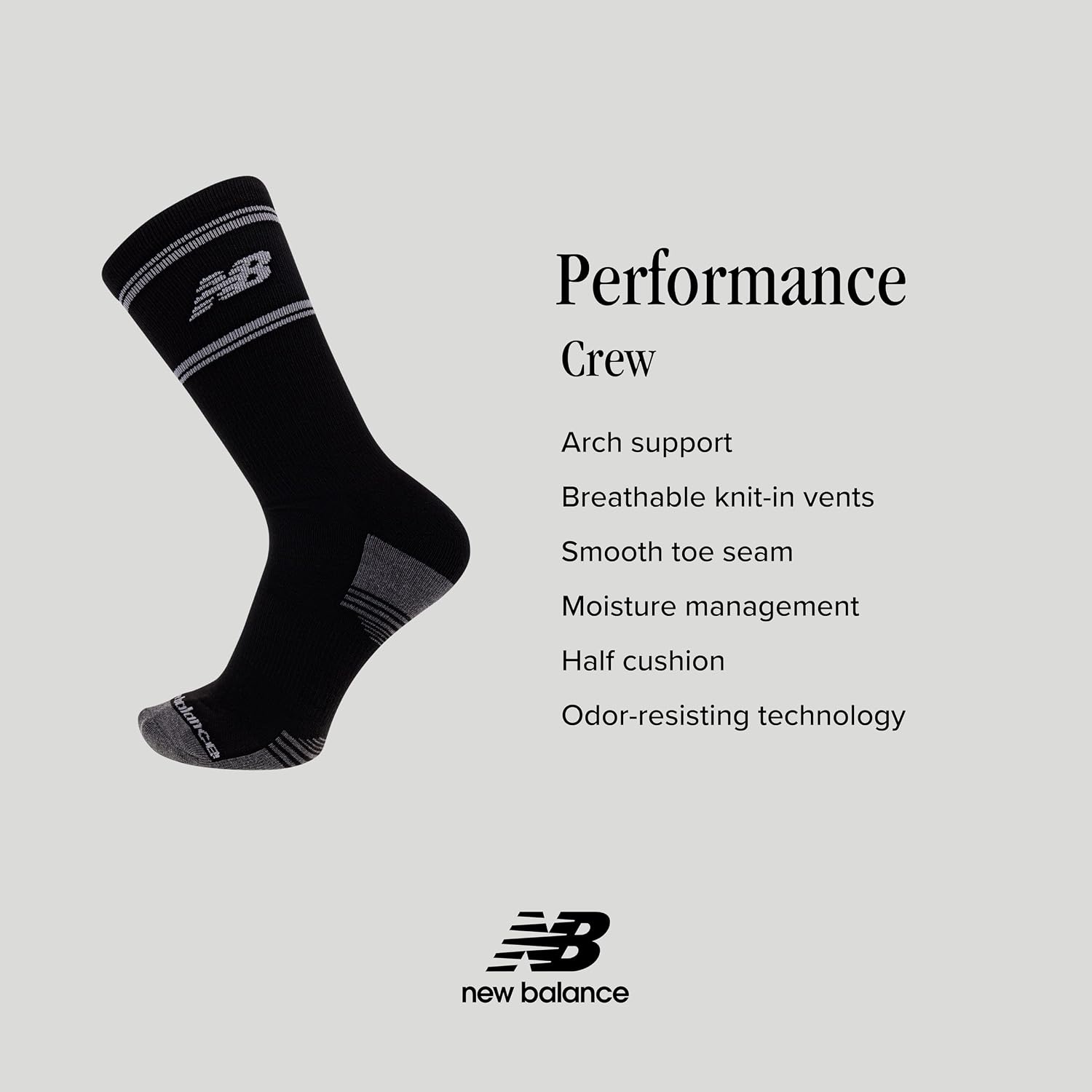 image:imageNew Balance Unisex Adult Performance Cushioned Crew Socks 6 amp 12 Pairs Moisture WickingBlack 12 Pairs