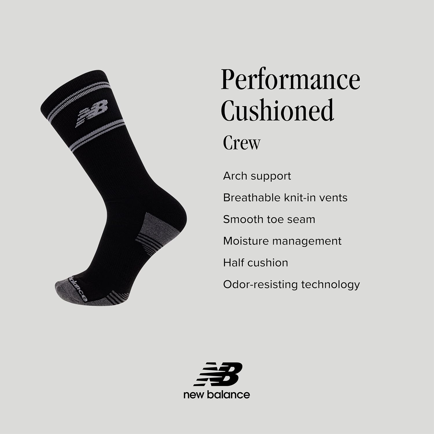 image:imageNew Balance Unisex Adult Performance Cushioned Crew Socks 6 amp 12 Pairs Moisture WickingBlack 6 Pairs