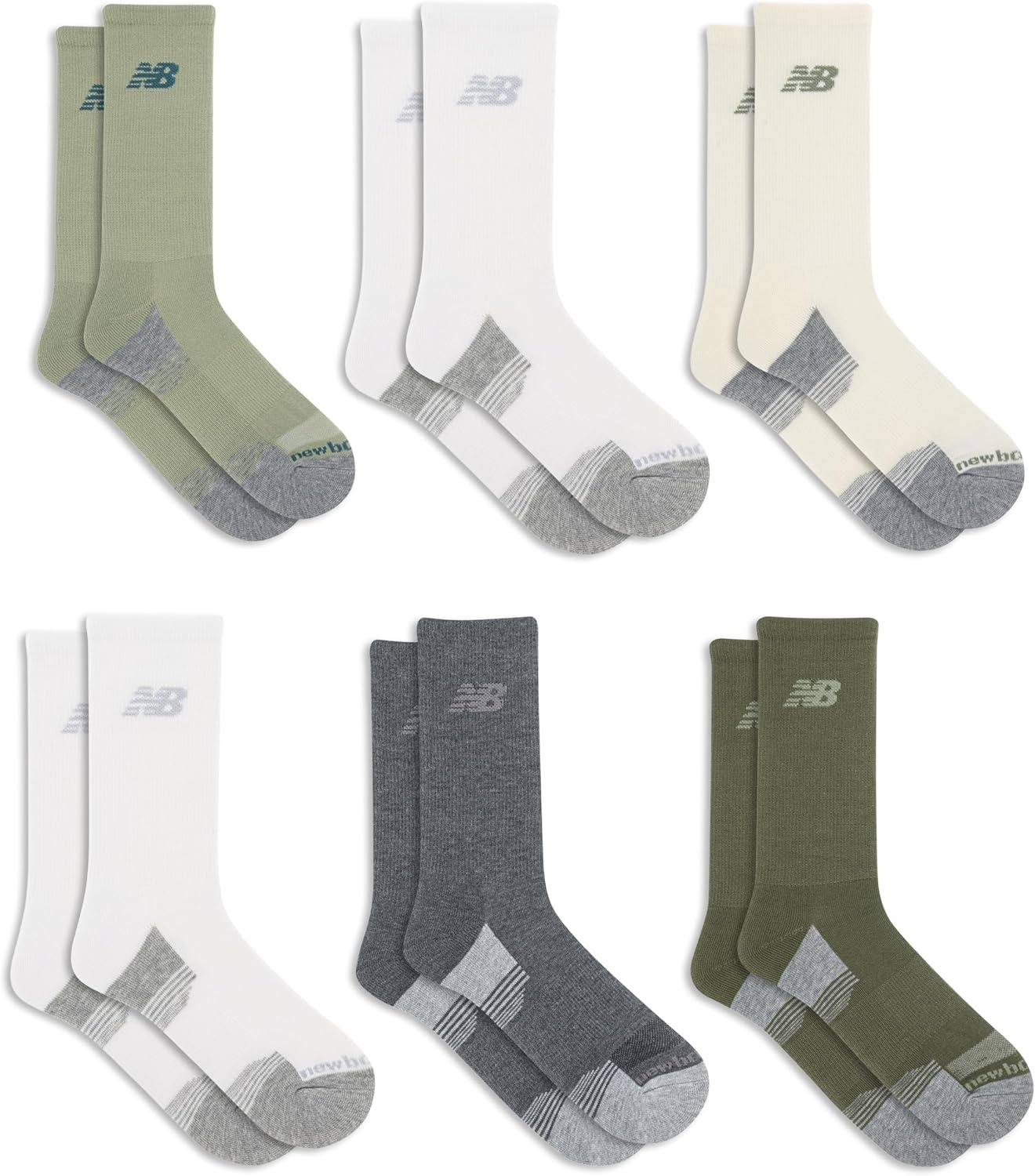 image:imageNew Balance Unisex Adult Performance Cushioned Crew Socks 6 amp 12 Pairs Moisture WickingGreen Assorted