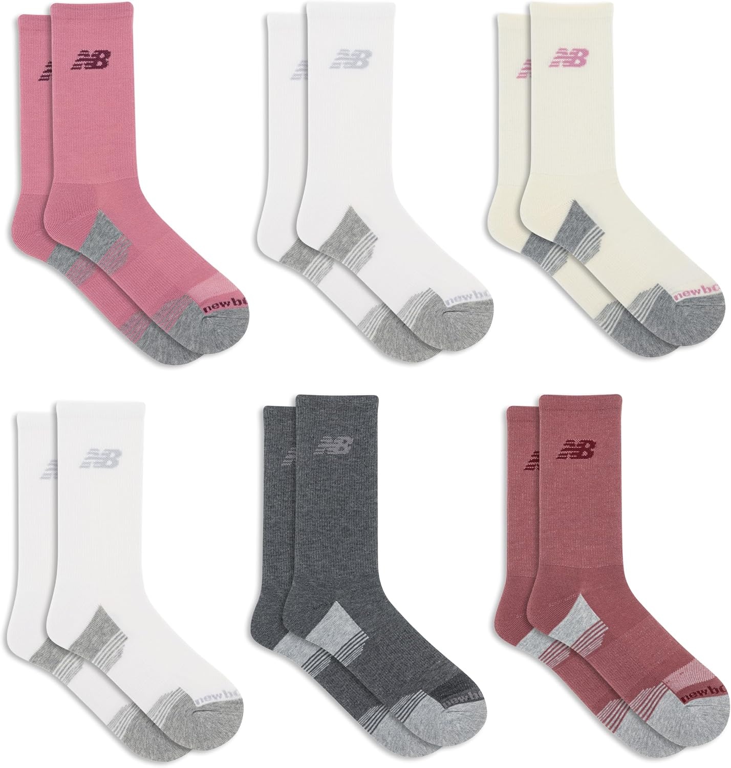 image:imageNew Balance Unisex Adult Performance Cushioned Crew Socks 6 amp 12 Pairs Moisture WickingPink Assorted