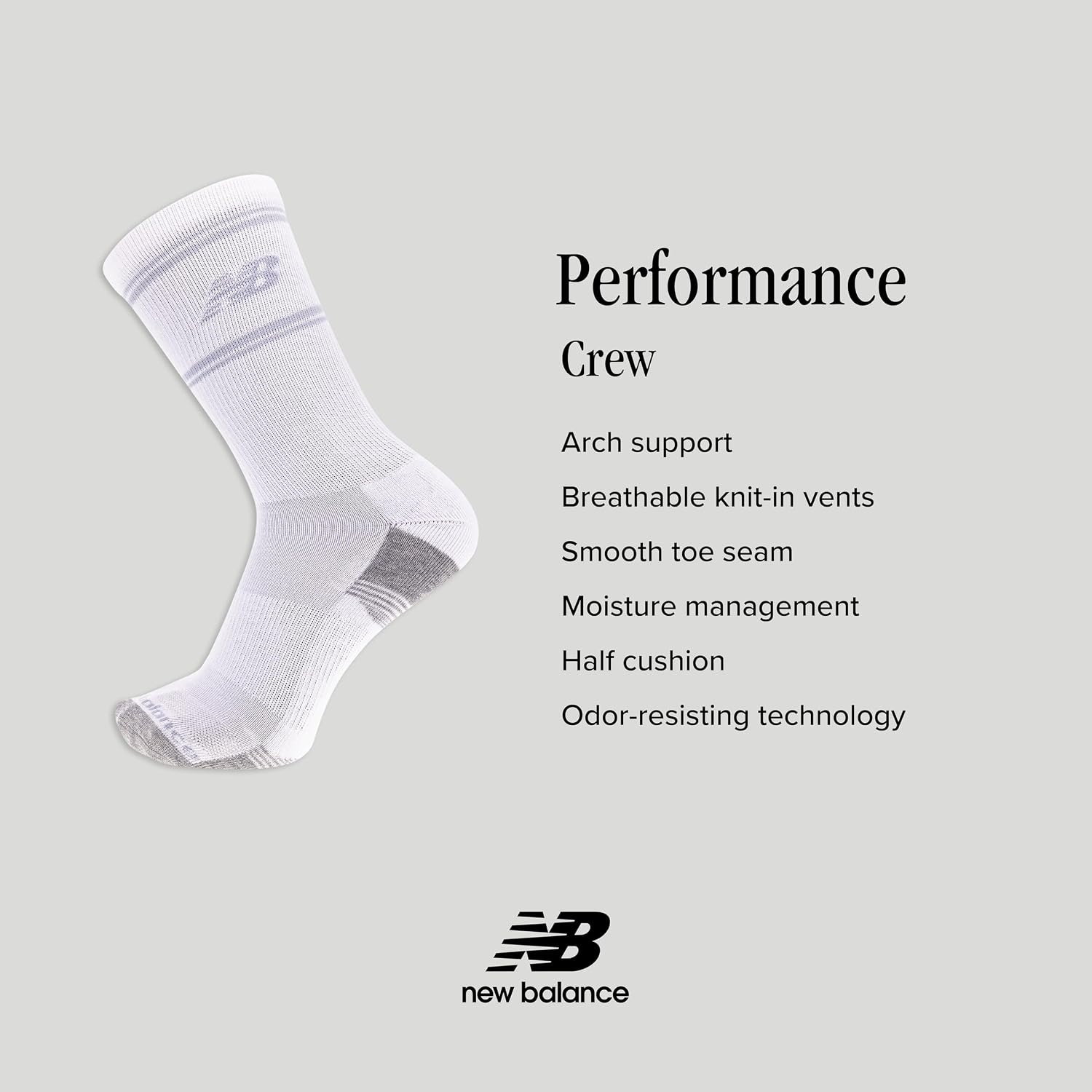 image:imageNew Balance Unisex Adult Performance Cushioned Crew Socks 6 amp 12 Pairs Moisture WickingWhite 12 Pairs