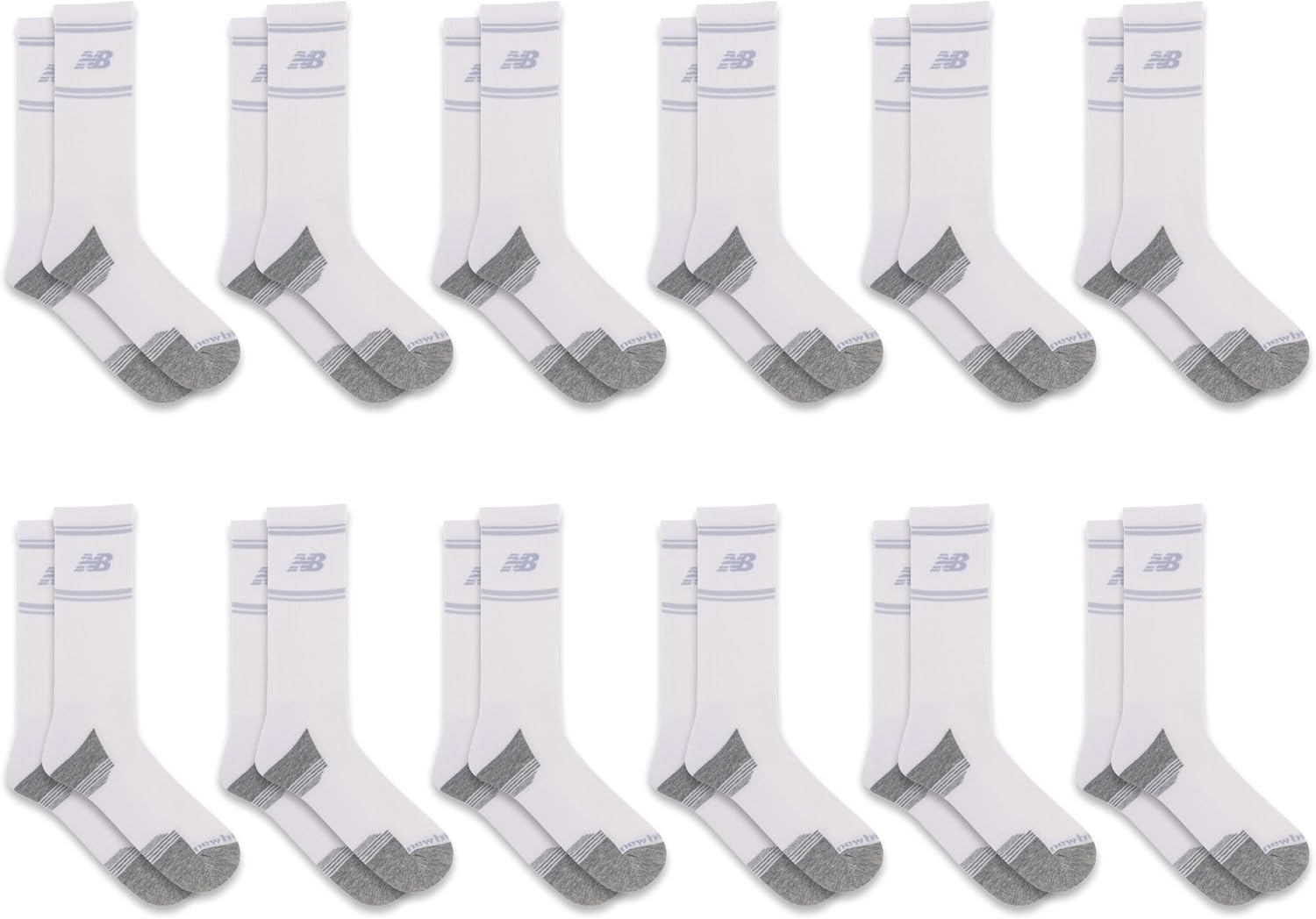 image:imageNew Balance Unisex Adult Performance Cushioned Crew Socks 6 amp 12 Pairs Moisture WickingWhite 12 Pairs