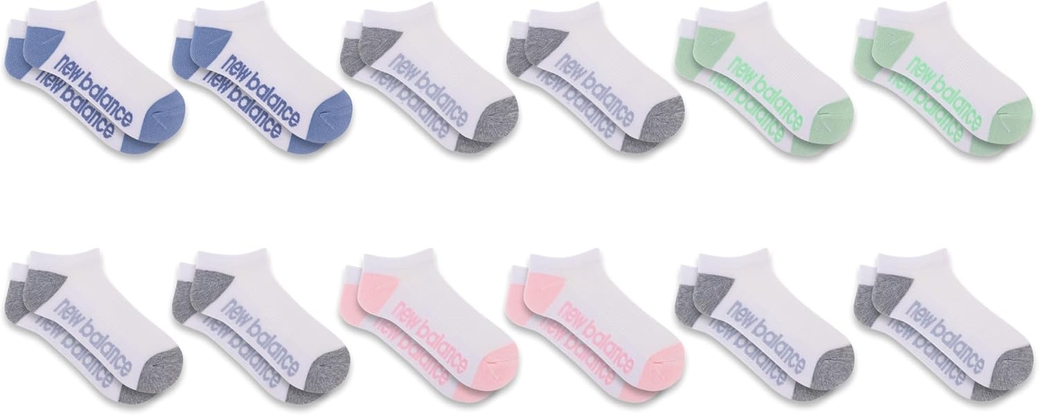 image:imageNew Balance Unisex Adult Performance Cushioned No Show Socks 6 amp 12 Pairs Moisture WickingWhite Assorted 12 Pairs