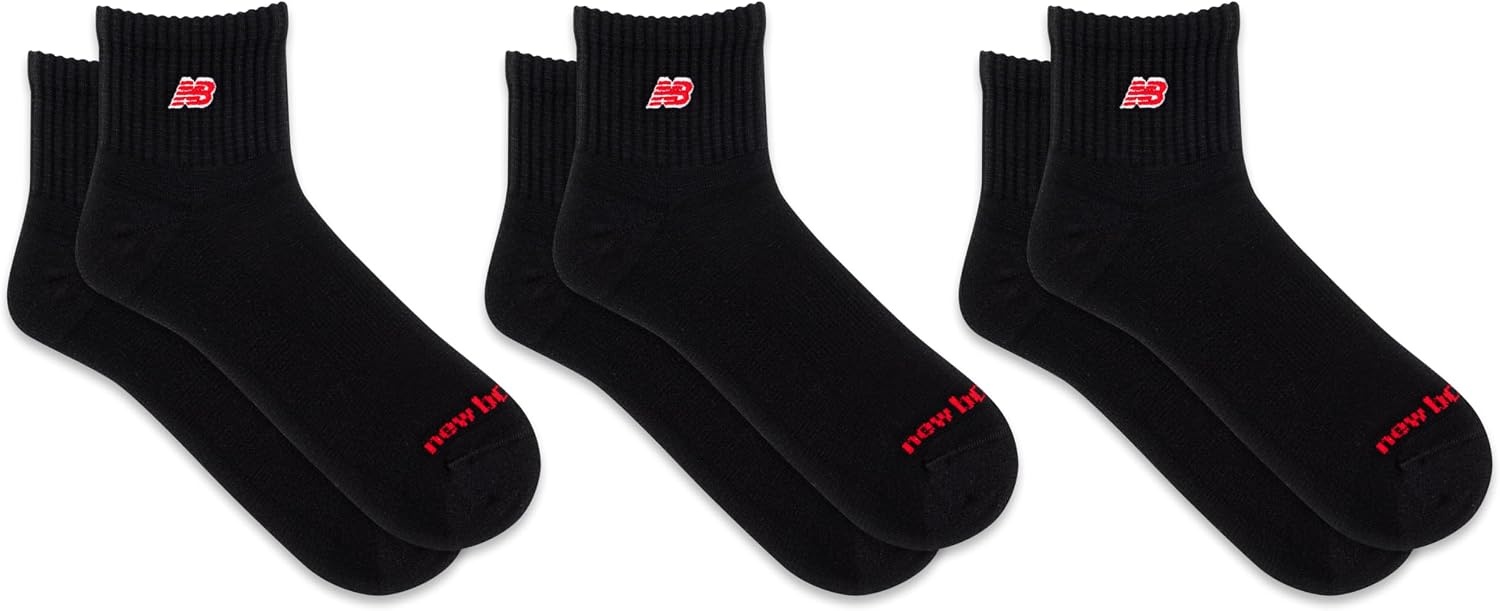 image:imageNew Balance unisexadults Mens and Womens Patch Logo Ankle Socks 3 Pairs Cushioned Moisture WickingBlack