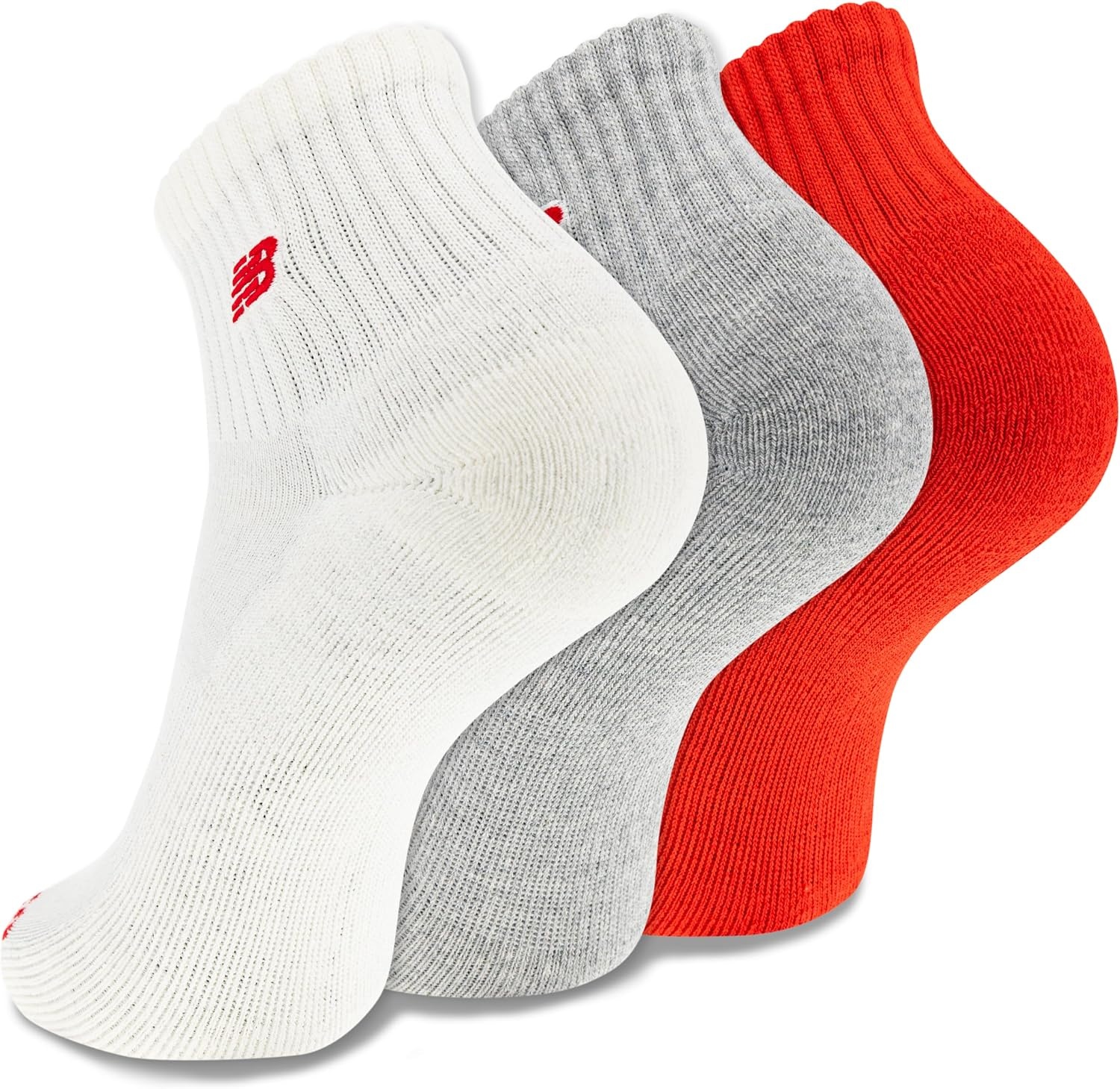 image:imageNew Balance unisexadults Mens and Womens Patch Logo Ankle Socks 3 Pairs Cushioned Moisture WickingRed Assorted
