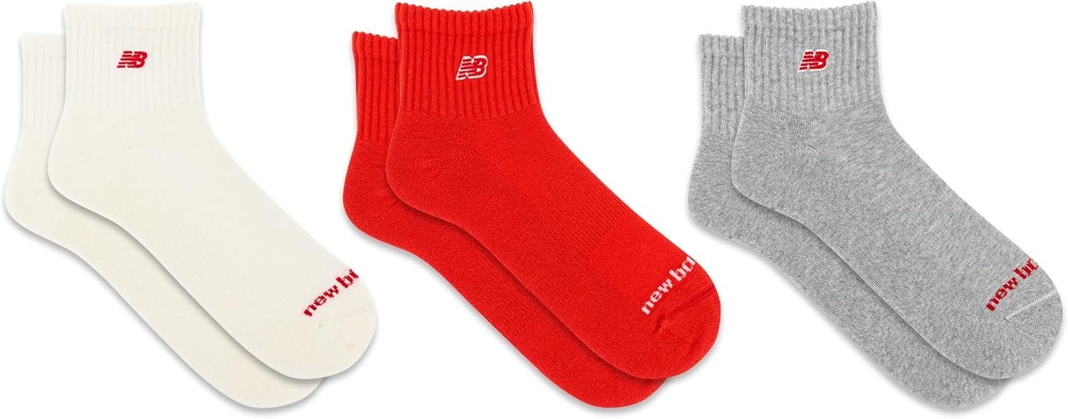image:imageNew Balance unisexadults Mens and Womens Patch Logo Ankle Socks 3 Pairs Cushioned Moisture WickingRed Assorted
