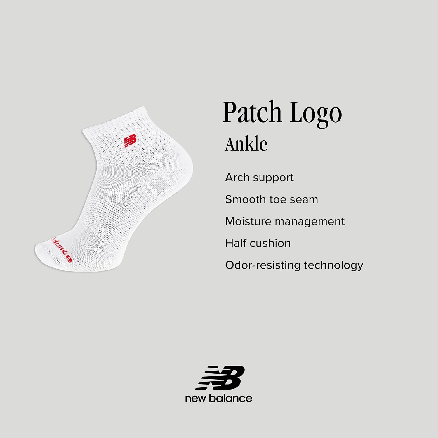 image:imageNew Balance unisexadults Mens and Womens Patch Logo Ankle Socks 3 Pairs Cushioned Moisture WickingRed Assorted