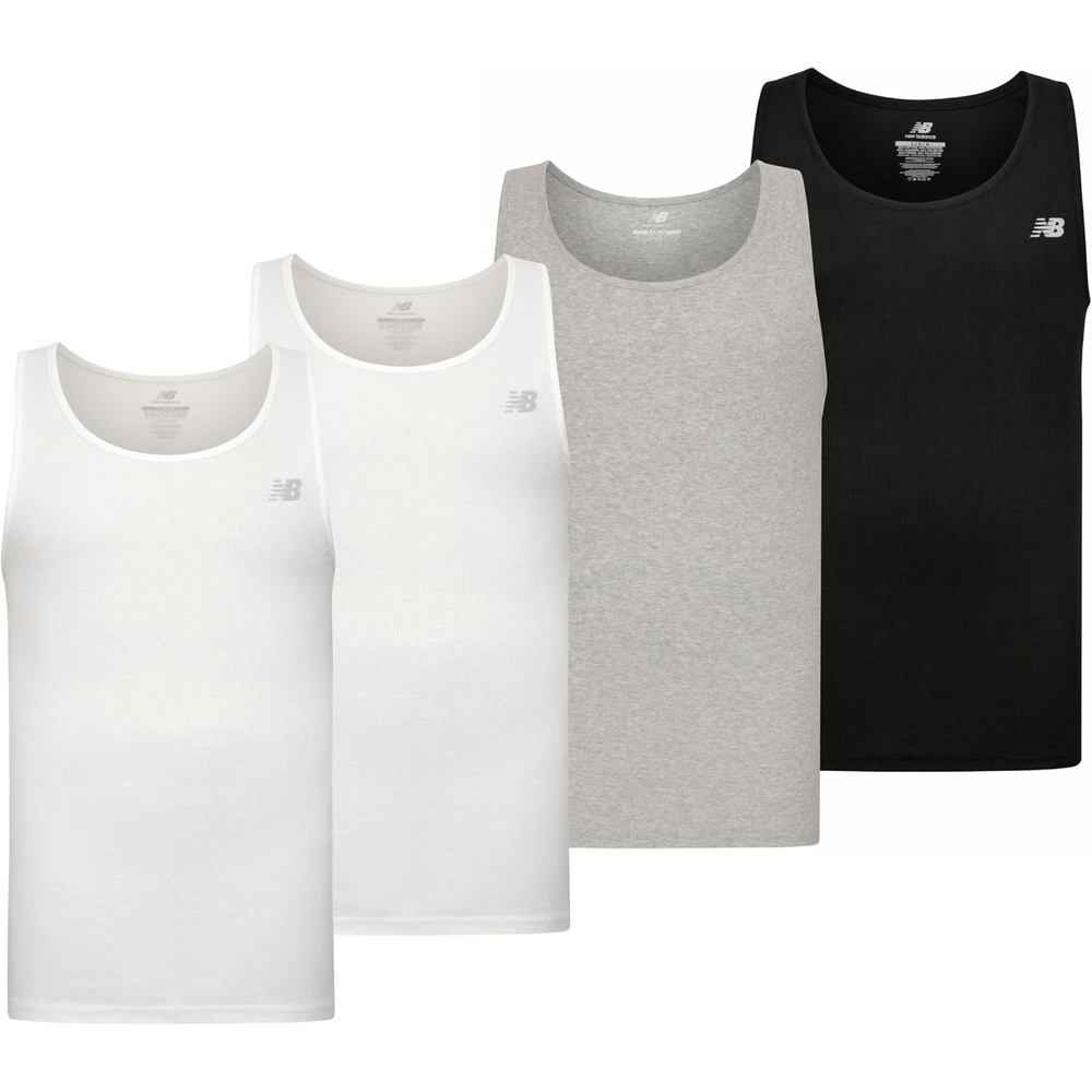 image:imageNew Balance Mens Cotton Performance Rib Tank Top Pack of 4WhiteLight Heather GreyBlackWhite