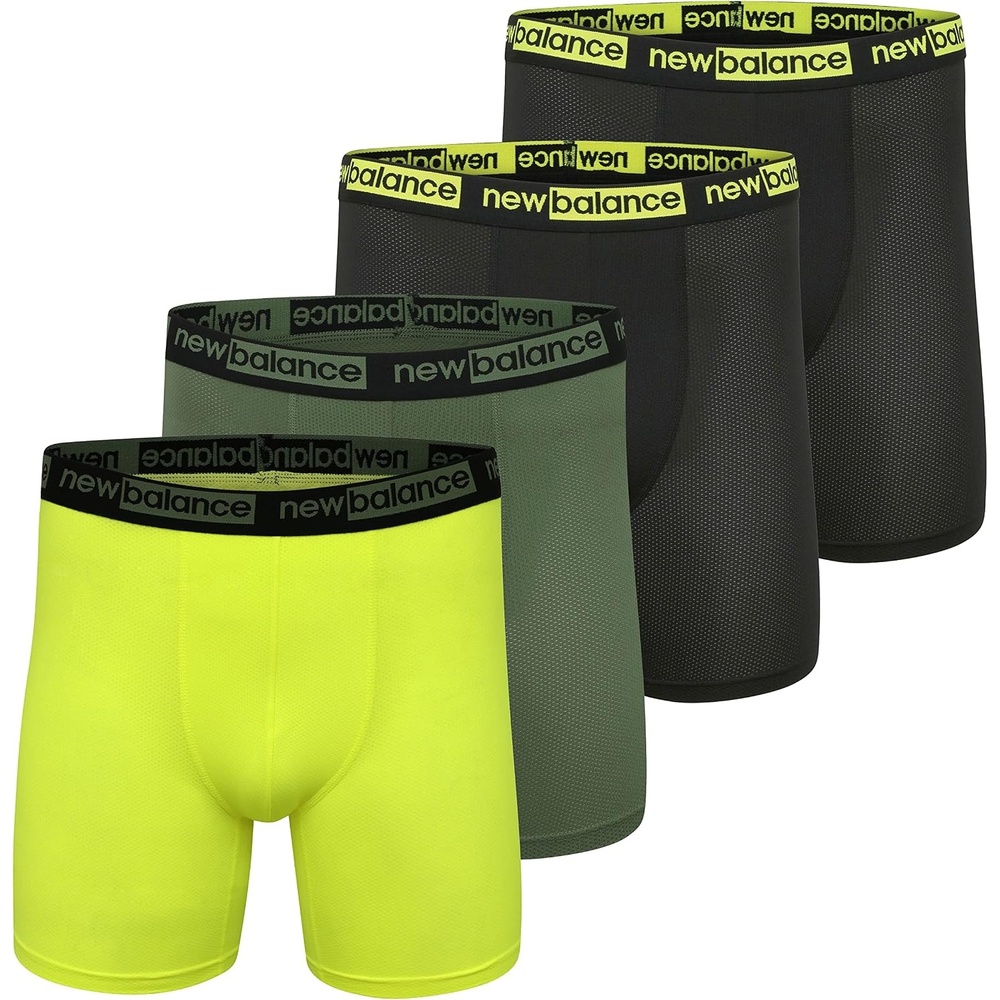 image:imageNew Balance Mens Mesh 5 NoFLY Boxer Brief 4PackBlackHiliteBlackDeep Olive Green