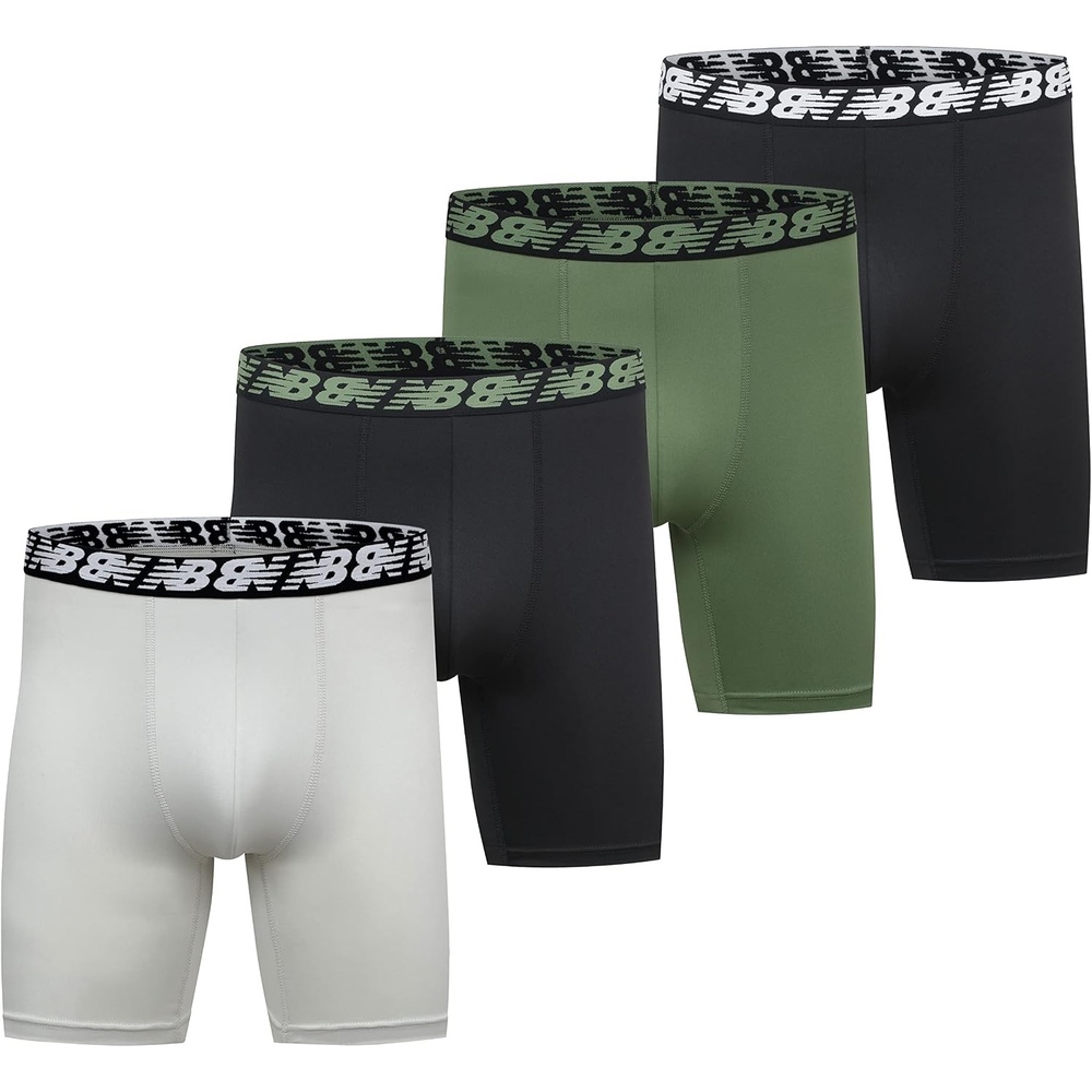 image:imageNew Balance Mens Mesh 5 NoFLY Boxer Brief 4PackBlackSilverDeep Olive GreenBlack