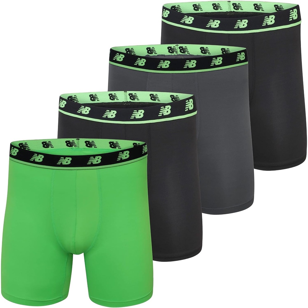 image:imageNew Balance Mens Mesh 5 NoFLY Boxer Brief 4PackBlackVivid GreenLeadBlack