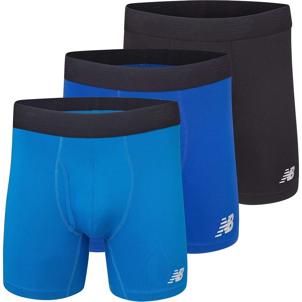 image:imageNew Balance Mens Performance Boxer Briefs with Fly Breathable Stretch Underwear Moisture Wicking Soft Waistband 3 PackBlackLaser BlueTeam Royal