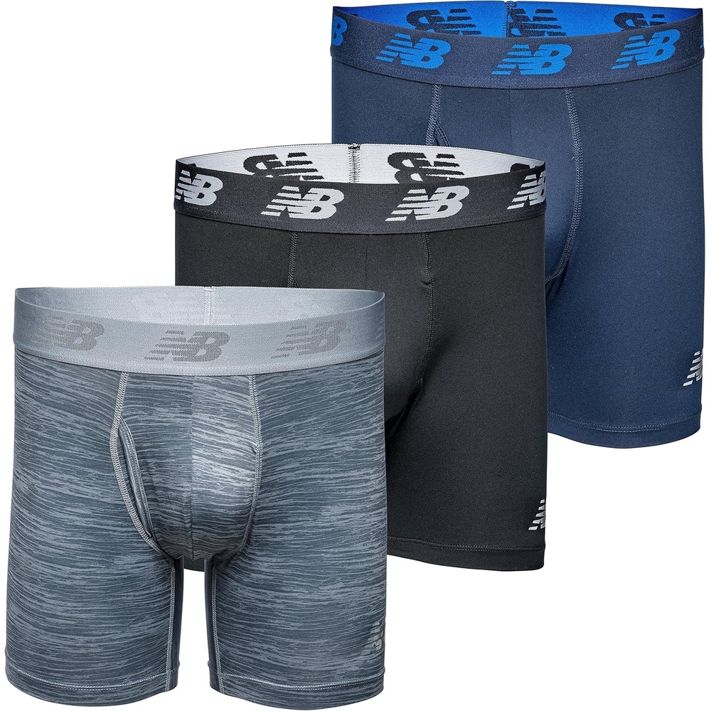image:imageNew Balance Mens Performance Boxer Briefs with Fly Breathable Stretch Underwear Moisture Wicking Soft Waistband 3 PackBlackPigmentSteel Woodgrain