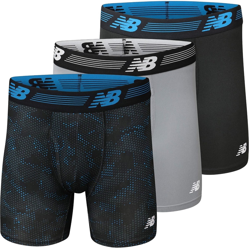 image:imageNew Balance Mens Performance Boxer Briefs with Fly Breathable Stretch Underwear Moisture Wicking Soft Waistband 3 PackBlackSteelGhost Camo