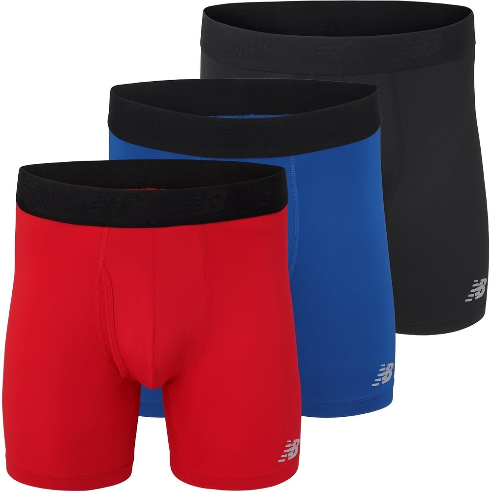 image:imageNew Balance Mens Performance Boxer Briefs with Fly Breathable Stretch Underwear Moisture Wicking Soft Waistband 3 PackBlackTeam RedTeam Blue
