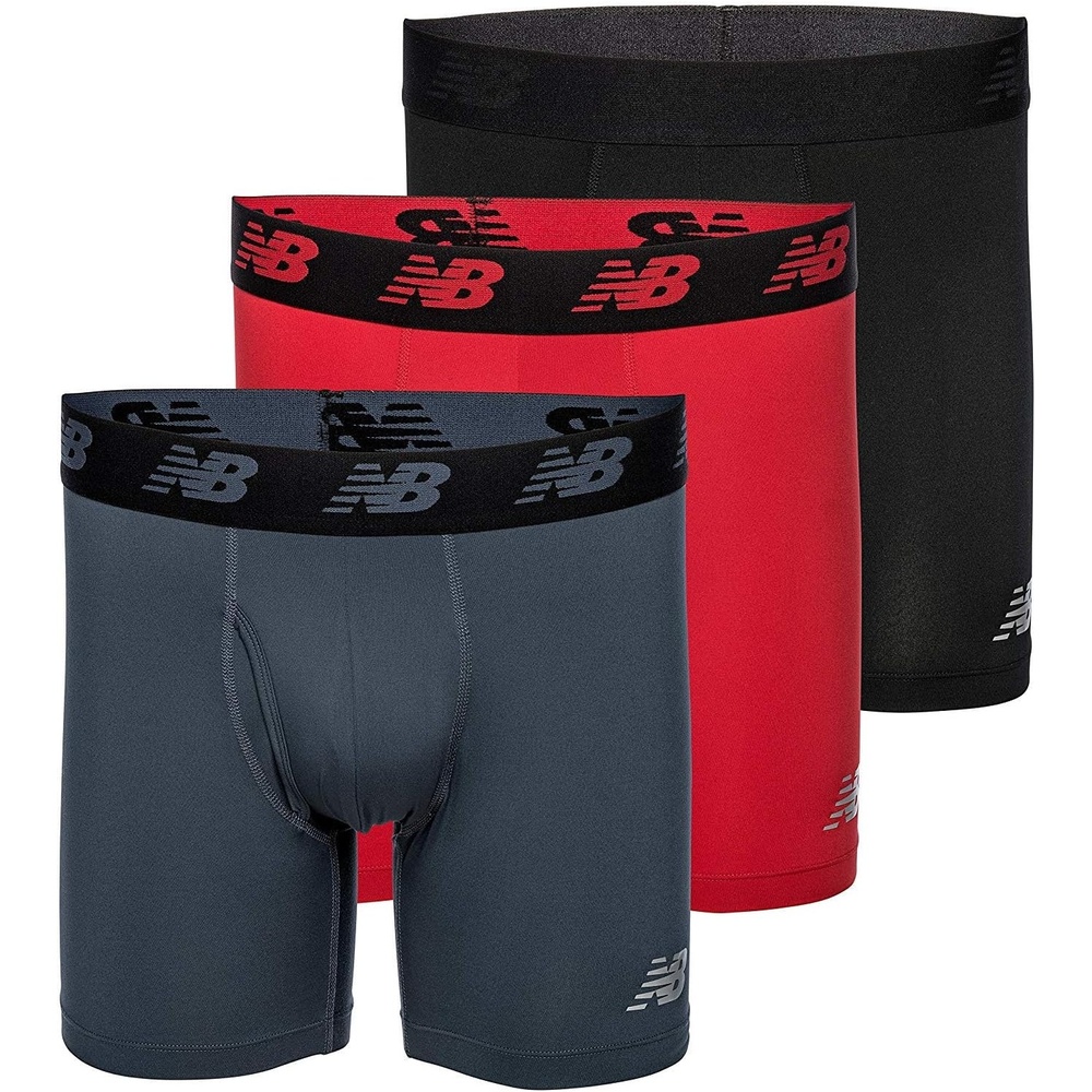 image:imageNew Balance Mens Performance Boxer Briefs with Fly Breathable Stretch Underwear Moisture Wicking Soft Waistband 3 PackBlackTeam RedThunder