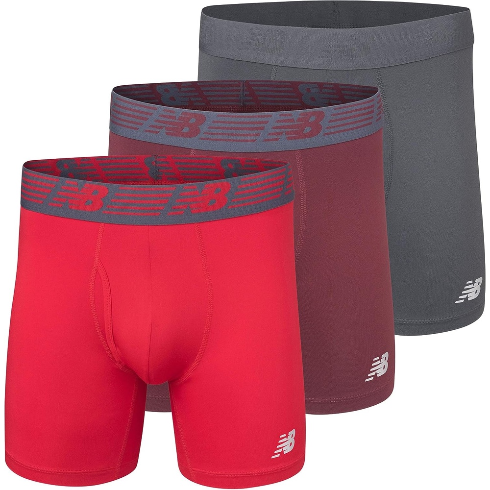 image:imageNew Balance Mens Performance Boxer Briefs with Fly Breathable Stretch Underwear Moisture Wicking Soft Waistband 3 PackBurgandyTeam RedThunder