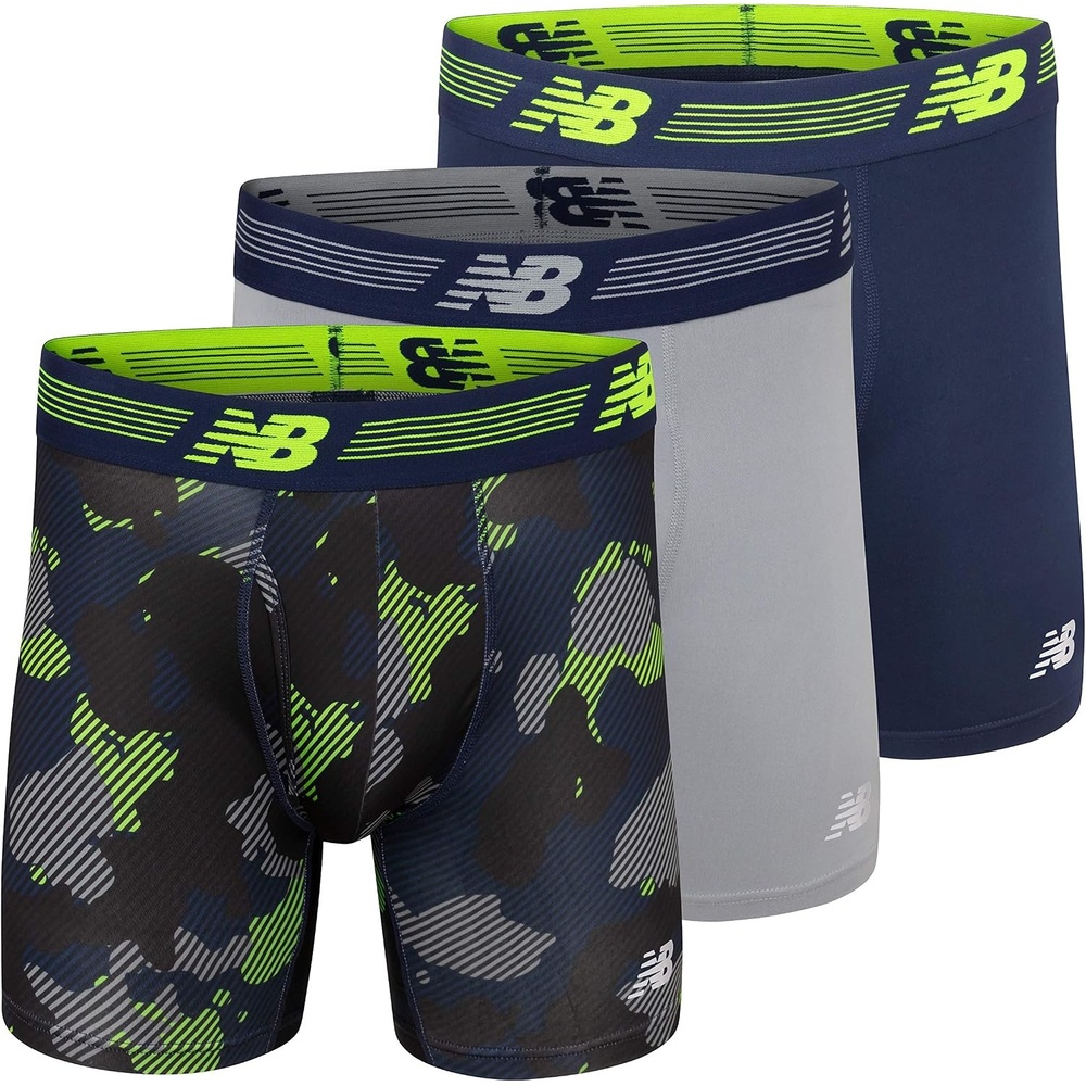 image:imageNew Balance Mens Performance Boxer Briefs with Fly Breathable Stretch Underwear Moisture Wicking Soft Waistband 3 PackPigmentSteelCamo