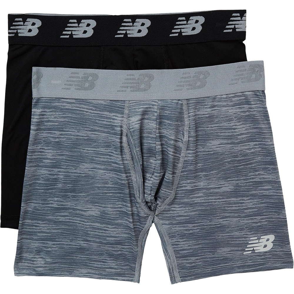 image:imageNew Balance Mens Premium Performance 6 Boxer Brief Underwear Pack of 2BlackSteel Woodgrain