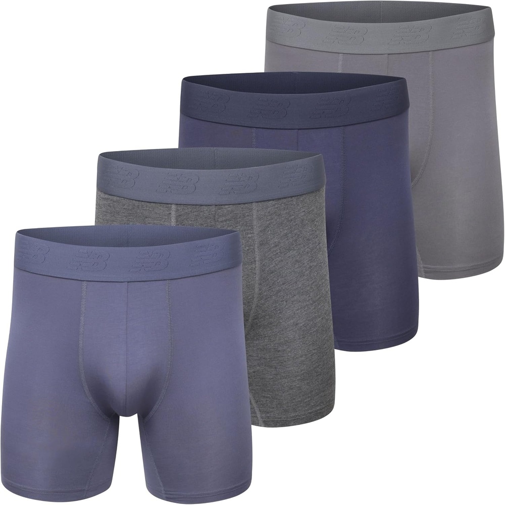 image:imageNew Balance Mens Ultra Smooth Microfiber Lightweight Breathable Performance Boxer Brief Underwear 4 PackNavyCastlerockVintage IndigoGraphite Heather