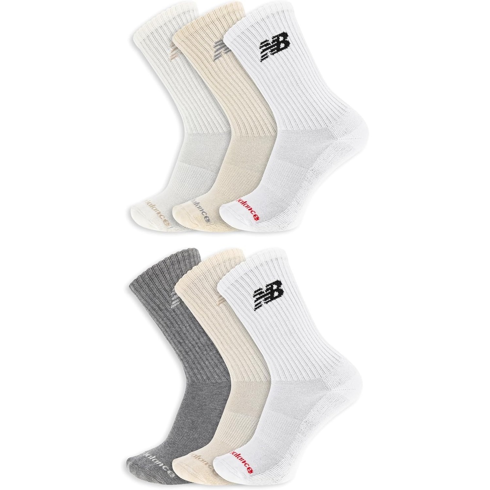 image:imageNew Balance Unisex Adult Everyday Crew amp Ankle Socks 6 Pairs Cushioned Durable ReinforcementCrew White Assorted