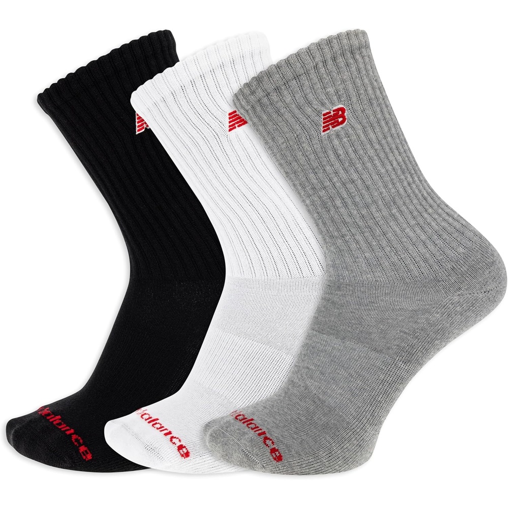 image:imageNew Balance Unisex Adult Organic Cotton Crew amp Midcrew Socks 3 Pairs Arch SupportBlack Assorted Patch Logo