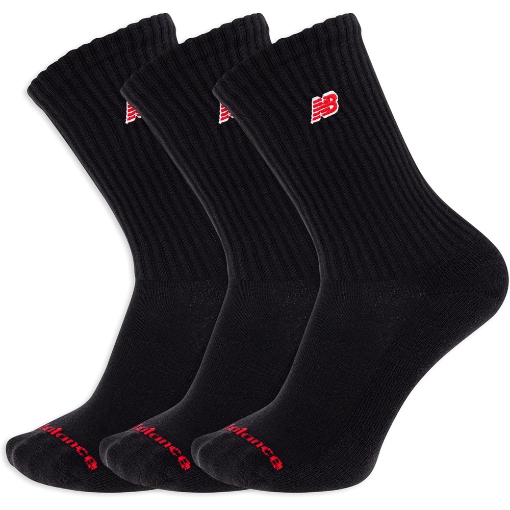 image:imageNew Balance Unisex Adult Organic Cotton Crew amp Midcrew Socks 3 Pairs Arch SupportBlack Patch Logo
