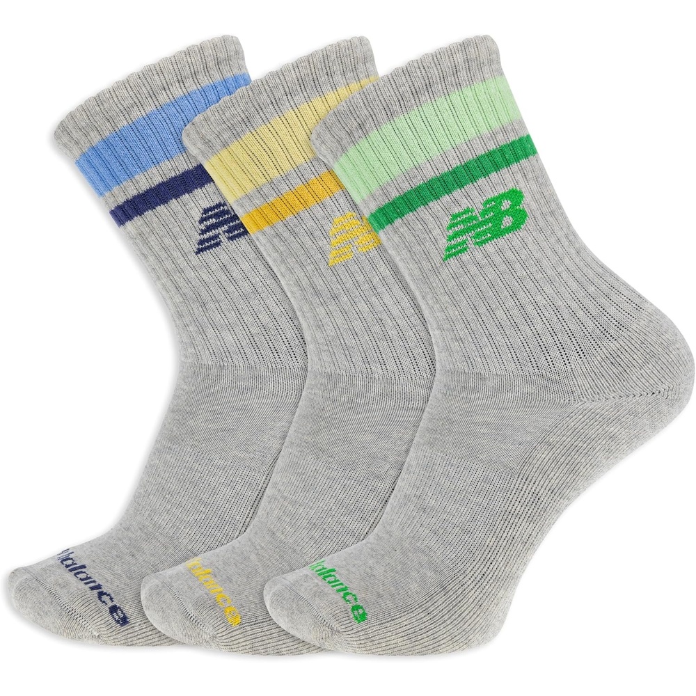 image:imageNew Balance Unisex Adult Organic Cotton Crew amp Midcrew Socks 3 Pairs Arch SupportGrey Stripe