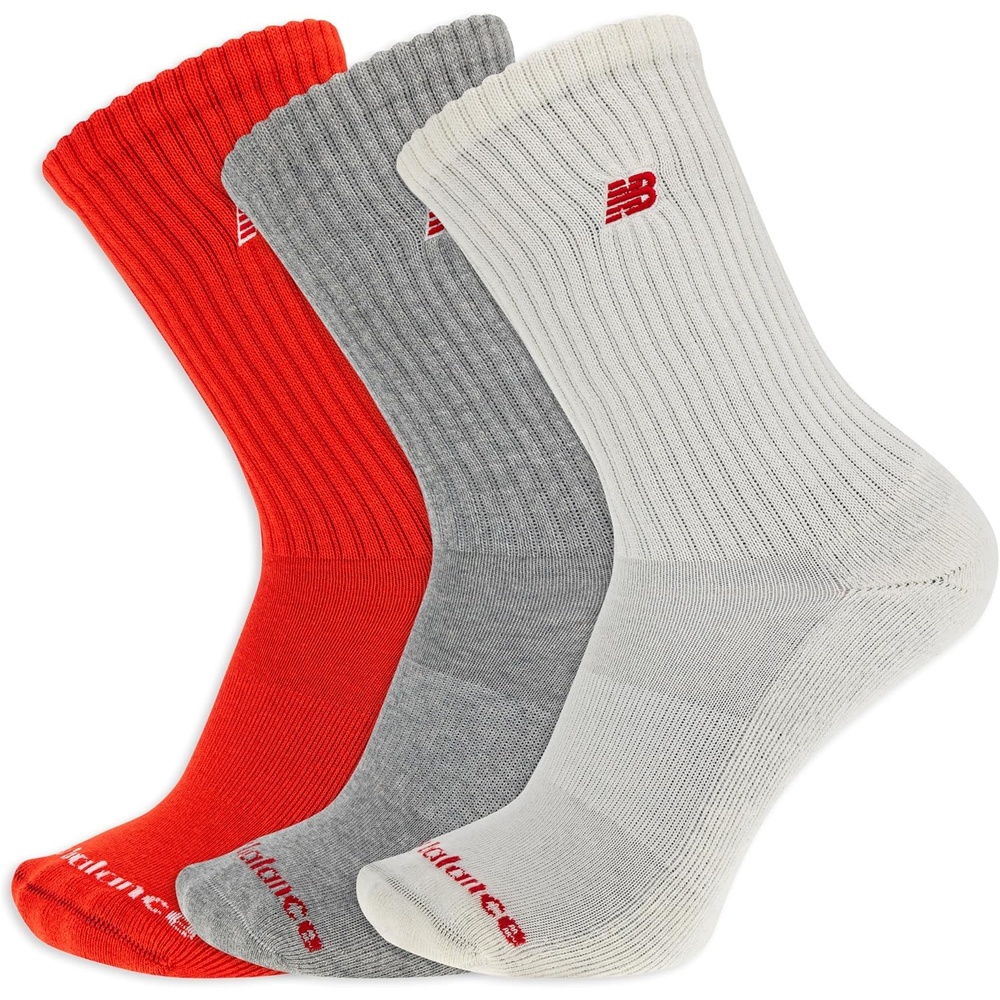 image:imageNew Balance Unisex Adult Organic Cotton Crew amp Midcrew Socks 3 Pairs Arch SupportRed Assorted Patch Logo